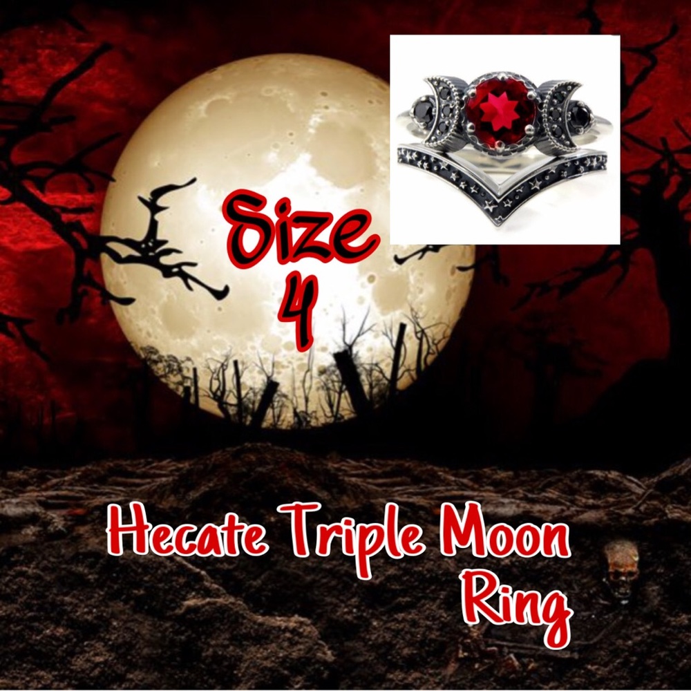 Vintage Gothic Hecate Triple Moon Ring Sz 4